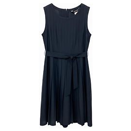 Autre Marque Robe sans manches plissée en ramie et coton bleu marine avec ceinture Max Mara S Collection