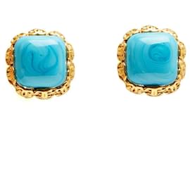 Chanel 1992 Orecchini Clip Gripoix Vetro Turchese