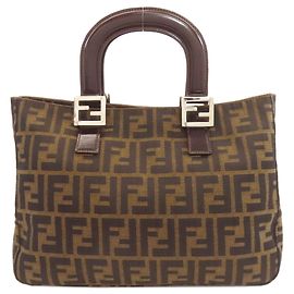 Borsa Fendi Zucca marrone pelle e tela