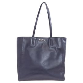 Borsa Tote Miu Miu Logo in pelle blu navy