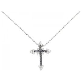Autre Marque Collana Cross con Diamanti in Oro Bianco Au750 e Oro Nero Au750 PT850