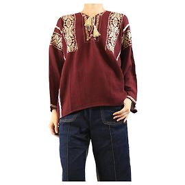 Isabel Marant Etoile Camicetta in cotone ricamato bordeaux - taglia UK 14