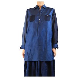 Autre Marque Túnica de mezcla de algodón y seda azul - talla UK 10