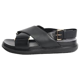 Marni Sandali con cinturini incrociati in pelle nera con plantilla anatomica - taglia EU 38.5