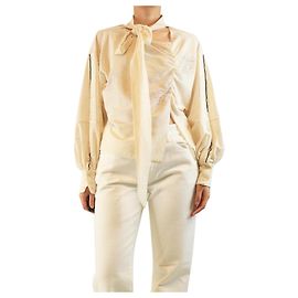Victoria Beckham Blusa de laço no pescoço com acabamento em renda creme - tamanho UK 10