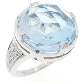Bvlgari Parentesi Cocktail 750 Oro Bianco Topazio Blu e Diamante Anello Size 8 - Bulgari