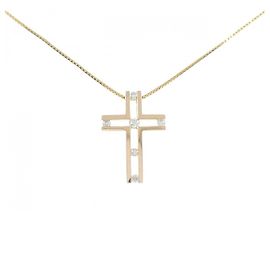 Autre Marque Collana con Croce e Diamante in Oro Rosa Au750 e Oro Giallo Au750