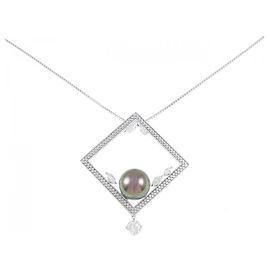 Autre Marque Collana in oro bianco 18K con perla nera e diamante