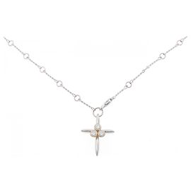 Autre Marque Collana con Croce di Diamanti in Oro Bianco e Oro Rosa Au750