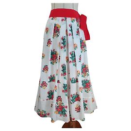 Falda Maxi con Estampado Floral 120% LINO con Cinturón Rojo