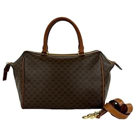 Celine Vintage Macadam Blazon Pattern Leder 2-Way Handtasche Schultertasche Boston Braun - Céline