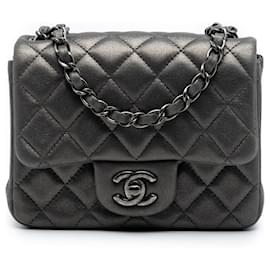 Chanel Gray Mini Square Classic Lambskin Single Flap