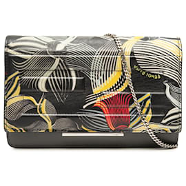 Fendi Tube-Geldbörse mit Kette aus schwarzem, geprägtem Zucca-Blumenmuster-Kalbsleder