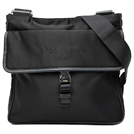 Borsa a tracolla Prada Black Saffiano Trimmed Tessuto Zip Top