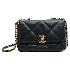 Chanel 19 Borsa in Pelle Navy Gold Silver HDW 26 cm Borsa a Spalla e a Mano