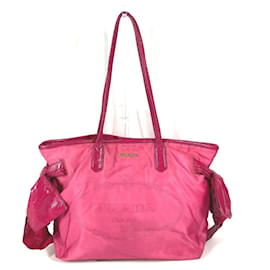 Bolsa Tote de Ombro em Nylon Rosa Prada