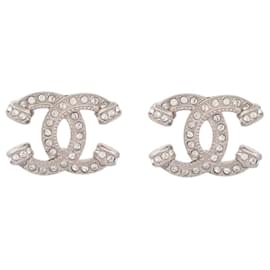 NUOVI ORECCHINI CHANEL LOGO CC & STRASS METAL NEW SILVER