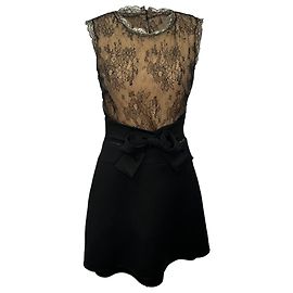 Valentino Garavani Vestido mini de encaje Valentino en seda beige y negro
