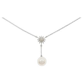 Autre Marque Akoya Pearl Diamond Necklace Au750 White Gold
