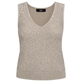 Top in maglia con paillettes champagne Weekend Max Mara Taglia M Nuovo Quiet Luxury