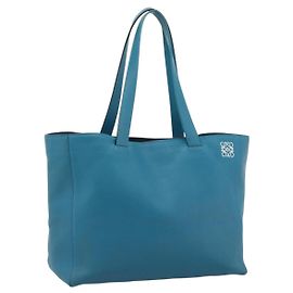 LOEWE Anagram East West Tote Bag aus Leder Turquoise Blue Silver Auth 185182V