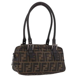 FENDI Zucca Canvas Schultertasche Schwarz Braun Auth 185459