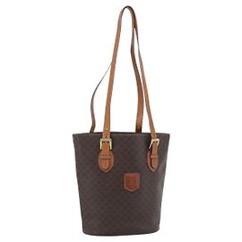 Céline CELINE Macadam Canvas Tote Bag aus PVC und Leder Braun Gold Auth bs35562