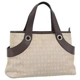 Bulgari Borsa BVLGARI Logo Mania in tela beige e argento Auth bs35496