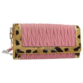 Borsa a Spalla Miu Miu Matelasse Chain in Pelle Rosa Argento Auth 184694