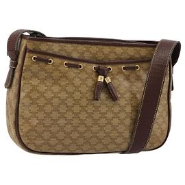 Céline CELINE Macadam Canvas Schultertasche PVC Beige Gold Auth bs35608