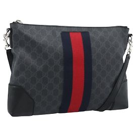 Borsa a Spalla GUCCI GG Supreme Sherry Line PVC Nero Rosso Navy 474139 Auth ka4744V
