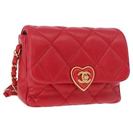 CHANEL Mini Matelasse 17 Chain Shoulder Bag Lamb Skin Red Gold CC Auth 184820SM