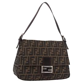 FENDI Zucca Canvas Mamma Baguette Shoulder Bag Black Brown Auth 185682SAV