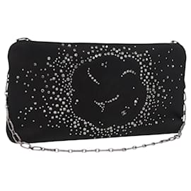 CHANEL Borsa a tracolla Camelia Chain in raso nero con catena argentata CC Autentica 184869SM