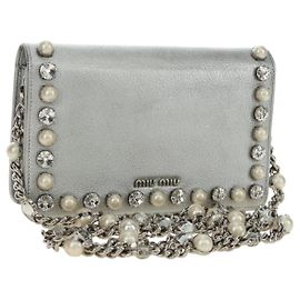 Borsa a Spalla Miu Miu in Pelle Argento Auth BA13407M