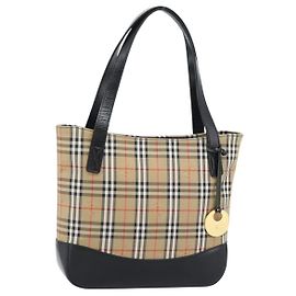 Borsa Tote Burberry Nova Check in tela e pelle beige con dettagli dorati Auth ep14891A