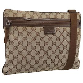 GUCCI GG Canvas Shoulder Bag Beige Silver 90476 Auth ep14683