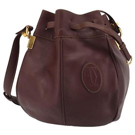 CARTIER Must Line Borsa a Spalla in Pelle Bordeaux Oro Auth bs35510