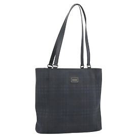 Borsa Tote BURBERRY Nova Check in PVC Blu navy Argento Auth ti3984