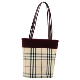 Borsa Tote BURBERRY Nova Check in tela beige argento Auth 185183A
