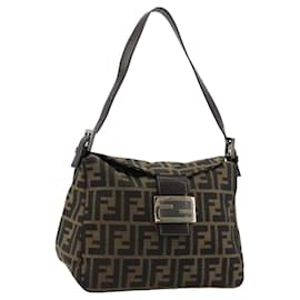 FENDI Zucca Canvas Mamma Baguette Shoulder Bag Black Brown Auth 184555SAM