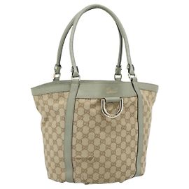 Bolso Tote GUCCI GG Canvas Abbey Beige Oro 211982 Auth ti3971
