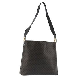 Céline CELINE Macadam Canvas Schultertasche PVC Leder Schwarz Gold Auth 185149A