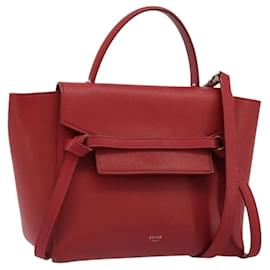 CELINE Belt Bag Micro Hand Bag Leder 2way Rot Silber Auth 185181V - Céline