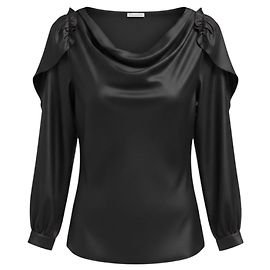 Oscar de la Renta Schwarze drapierte Seidenbluse mit langen Ärmeln