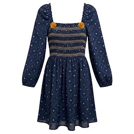 Autre Marque Figue Kizzy Navy Peony Mini-Kleid mit Puffärmeln und Smock-Details