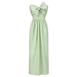 Trägerloses Lanvin Kleid in Blassgrün aus den 80ern mit Schleifendetail