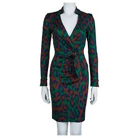 Diane Von Furstenberg Vintage DvF Savannah Green Leopard Print Seiden-Wickelkleid