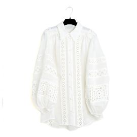 Blusa Zimmermann FR38 Lino Blanco con Bordado Calado Blusa de Lino Blanca UK10 US8