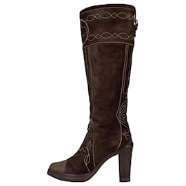 Botas de ante Louis Vuitton con pespuntes de contraste – Talla 38 de segunda mano